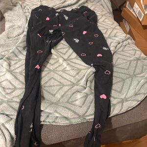 Black Pajama Pants with Pink Heart Pattern